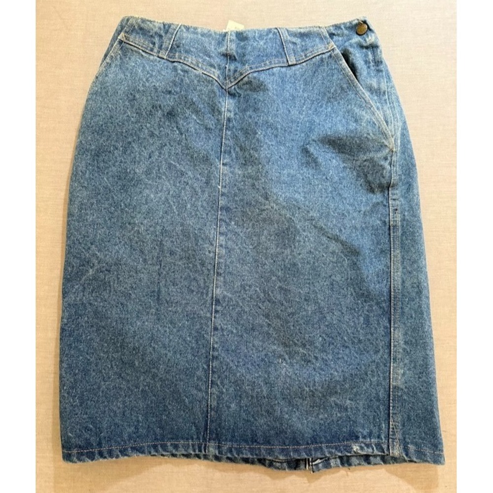 Vintage Calvin Klein Collection Skirt Womens 31 Blue Denim Pencil Zip 30x24